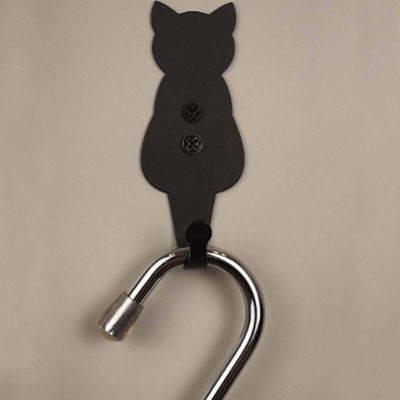 Conjunto 6 Ganchos Gato Preto Aço Pendurador Luft Masutti Enfeite de Parede Roupas Multiuso