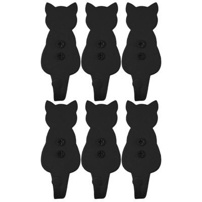 Conjunto 6 Ganchos Gato Preto Aço Pendurador Luft Masutti Enfeite de Parede Roupas Multiuso