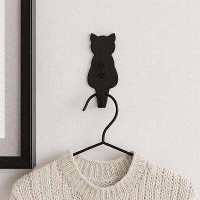 Conjunto 6 Ganchos Gato Preto Aço Pendurador Luft Masutti Enfeite de Parede Roupas Multiuso
