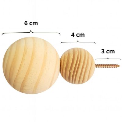 Kit 5 Ganchos Cabideiros de Parede Esfera em Madeira Maciça Pinus Cor Natural