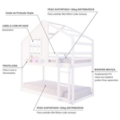 Beliche Montessoriano Casinha Com Janela Madeira Maciça Branco Housin
