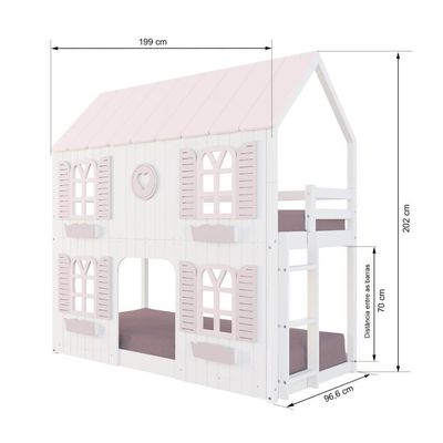 Beliche Montessoriano Casinha Bela Com Coração 4 Janelas Venezianas - Madeira Maciça Branco/rosa | Housin