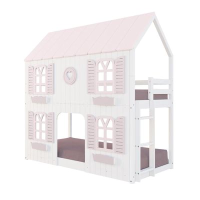 Beliche Montessoriano Casinha Bela Com Coração 4 Janelas Venezianas - Madeira Maciça Branco/rosa | Housin
