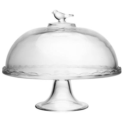 Boleira De Cristal Com Pé E Tampa Bird 30cm Transparente Wolff