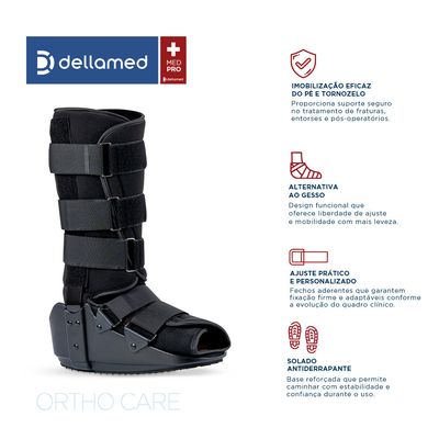 Bota Ortopédica Imobilizadora Longa em Alumínio Ortho Care Dellamed P / Preto