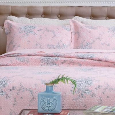 Kit Cobre Leito Colcha Daily Queen 3 Peças Dupla Face Estampado Floral - Floral 3 Rosa