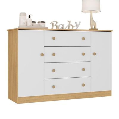 Cômoda Infantil 125cm 2 Portas E 4 Gavetas Encanto Multimóveis Mp4450 Madeirado/branco Madeirado/branco