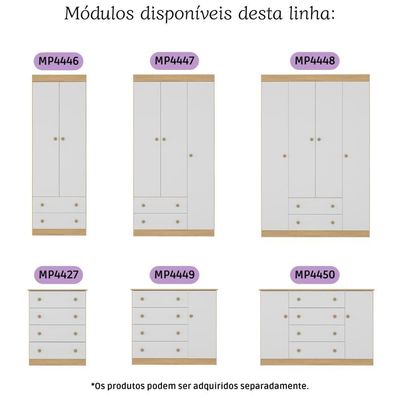 Cômoda Infantil 125cm 2 Portas E 4 Gavetas Encanto Multimóveis Mp4450 Madeirado/branco Madeirado/branco
