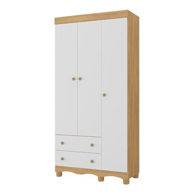 Guarda-roupa Infantil 92cm 3 Portas E 2 Gavetas Dengo Multimóveis Mp4437 Madeirado/branco Madeirado/branco
