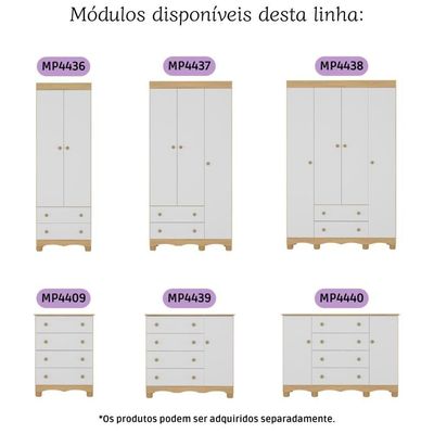 Guarda-roupa Infantil 92cm 3 Portas E 2 Gavetas Dengo Multimóveis Mp4437 Madeirado/branco Madeirado/branco