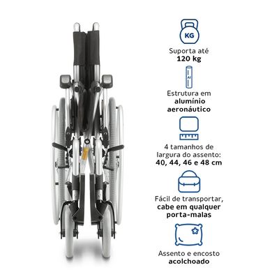 Cadeira de Rodas com Elevação de Pernas e Apoio de Cabeça D600 T46 Dellamed UNICA