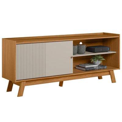 Rack Para Sala de Estar TV 65 Pol Pés Retrô Suna L05 Nature  Off White - Lyam Decor
