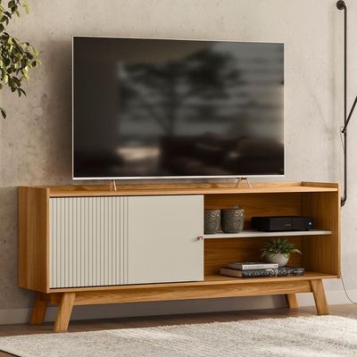 Rack Para Sala de Estar TV 65 Pol Pés Retrô Suna L05 Nature  Off White - Lyam Decor