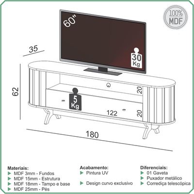 Rack Para Sala de Estar TV 60 Pol Orgânico 180cm Penina D03 Freijó Preto Fosco - Lyam Decor