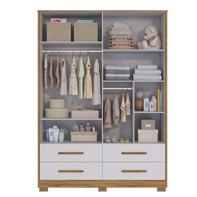 Armário Infantil 4 Portas Charlô - Móveis Peroba Amendoa-branco