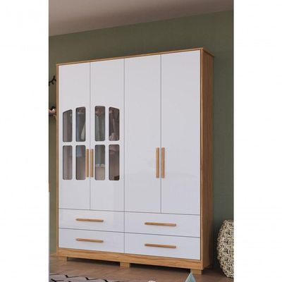 Armário Infantil 4 Portas Charlô - Móveis Peroba Amendoa-branco