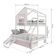 Beliche Casinha Com Janela Casal/solteiro 02 Gavetas Rosa E Kit Escada/escorregador Madeira Maciça Branco/ Rosa Housin