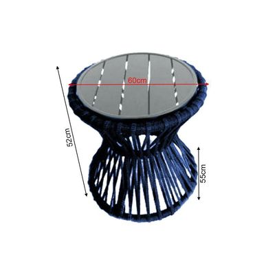 Mesa De Centro Sol Em Corda Náutica E Base Em Alumínio Cinza 50cm Azul Marinho - Cor: Azul