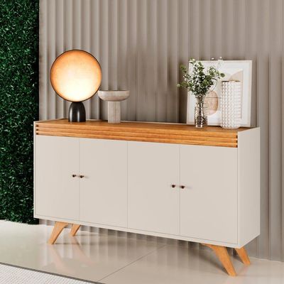 Buffet Madrid Pés Em Madeira Maciça 4 Portas Mavaular Off White-naturale