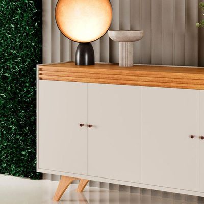 Buffet Madrid Pés Em Madeira Maciça 4 Portas Mavaular Off White-naturale