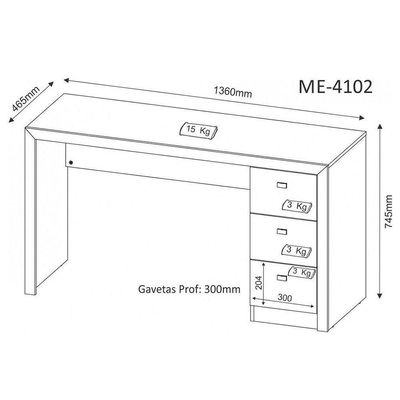 Escrivaninha para Home Office 03 Gavetas Branco Tecno Mobili
