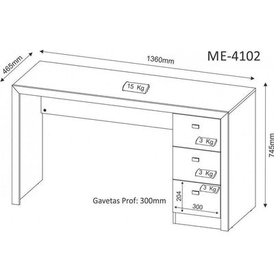 Escrivaninha para Home Office 03 Gavetas Branco Tecno Mobili