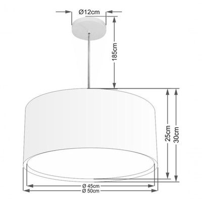 Lustre Pendente Cilíndrico Duplo Vivare Md-4295 Cúpula Em Tecido 50x30cm - Bivolt Branco 127/220v