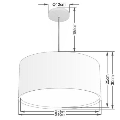 Lustre Pendente Cilíndrico Duplo Vivare Md-4295 Cúpula Em Tecido 50x30cm - Bivolt Branco 127/220v