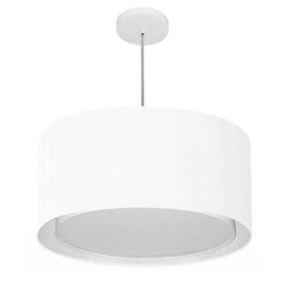 Lustre Pendente Cilíndrico Duplo Vivare Md-4295 Cúpula Em Tecido 50x30cm - Bivolt Branco 127/220v