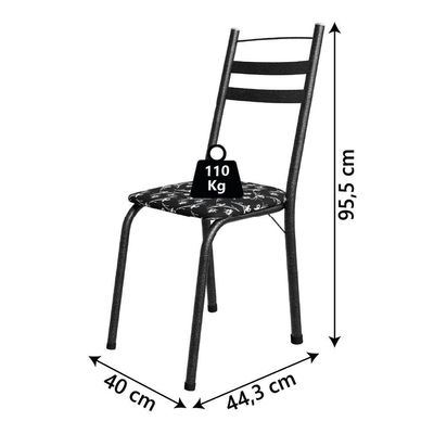 Conjunto De Mesa Itália Com 4 Cadeiras 1,20m Preto / Floral Granito Artefamol Preto Fosc