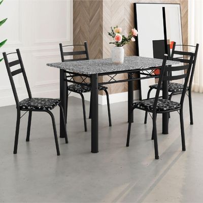 Conjunto De Mesa Itália Com 4 Cadeiras 1,20m Preto / Floral Granito Artefamol Preto Fosc