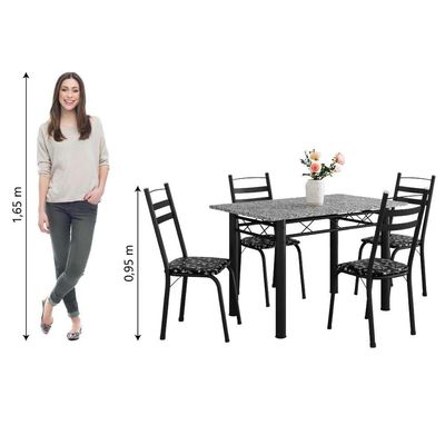 Conjunto De Mesa Itália Com 4 Cadeiras 1,20m Preto / Floral Granito Artefamol Preto Fosc