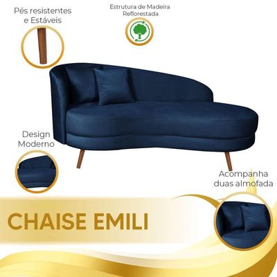 Chaise Longue Divã Emili Em Madeira De Reflorestamento 160cm Veludo Star Confort Azul