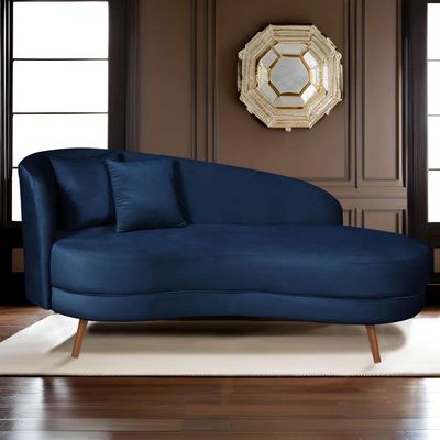 Chaise Longue Divã Emili Em Madeira De Reflorestamento 160cm Veludo Star Confort Azul