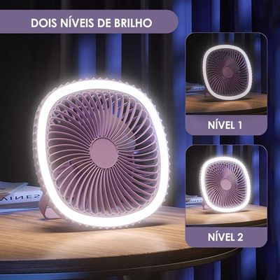 Mini Ventilador De Mesa Luz Ring Light Usb Portátil Potente Silencioso Lilás