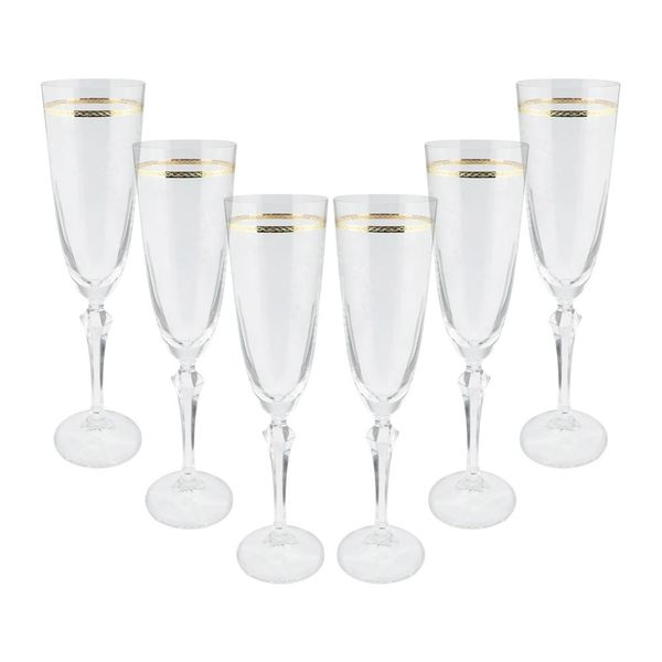 Jogo de taças champanhe cristal ecológico Elizabeth 200ml 6 peças gold rim Jogo de taças champanhe cristal ecológico Elizabeth 200ml 6 peças gold rim