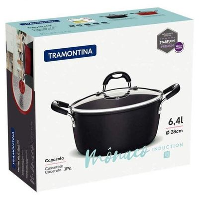 Caçarola Tramontina Mônaco Induction Com Revestimento Antiaderente Starflon Premium Preto Com Tampa 28cm