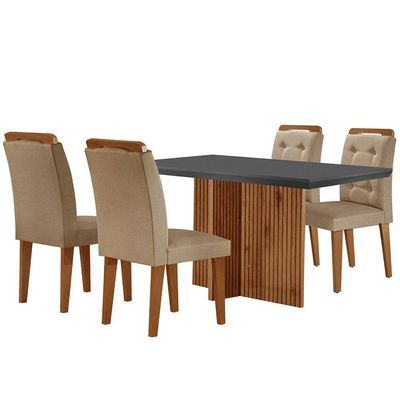 Mesa Olímpia 120cm Mdf Canto Reto Com 4 Cadeiras Carol