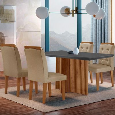 Mesa Olímpia 120cm Mdf Canto Reto Com 4 Cadeiras Carol
