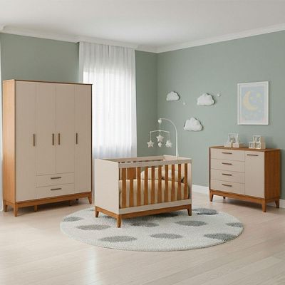 Jogo De Quarto Para Bebe Completo 4 Portas Flip Areia Com Savana