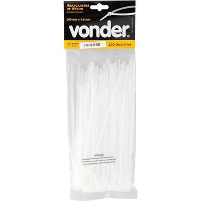 Abraçadeira De Nylon, Branca, 200 Mm X 4,8 Mm, Com 100 Peças, Vonder Ostenvonder