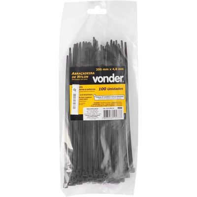 Abraçadeira De Nylon, Preta, 200 Mm X 4,8 Mm, Com 100 Peças, Vonder Ostenvonder