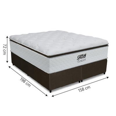 Cama Box Queen Colchão De Molas Ensacadas Tower Gazin 158x198x72cm Branco / Marrom Branco / Marrom
