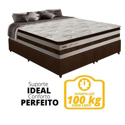 Cama Box Casal Queen 1,58m Colchão Molas Ensacadas 30cm Love Story 158x198x68cm Branco/marrom