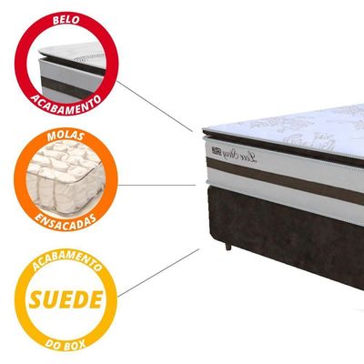 Cama Box Casal Queen 1,58m Colchão Molas Ensacadas 30cm Love Story 158x198x68cm Branco/marrom