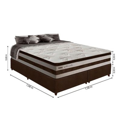 Cama Box Casal Queen 1,58m Colchão Molas Ensacadas 30cm Love Story 158x198x68cm Branco/marrom