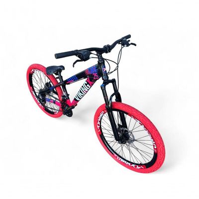 Bicicleta Aro 26 Vikingx Tuff Freio Hidráulico 21v Freeride Rodas Vmaxx Suspensão Pneu Flame preto-rosa X25