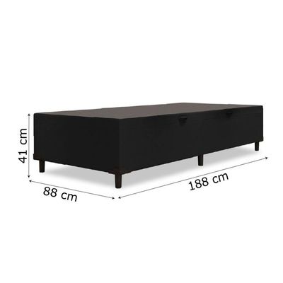 Cama Box  Baú Solteiro 0,88  41cm De Altura Prince Preto