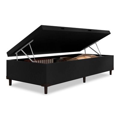 Cama Box  Baú Solteiro 0,88  41cm De Altura Prince Preto
