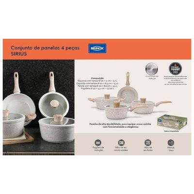 Jogo De Panelas Brinox Antiaderente Sirius 4 Pç Vanilla